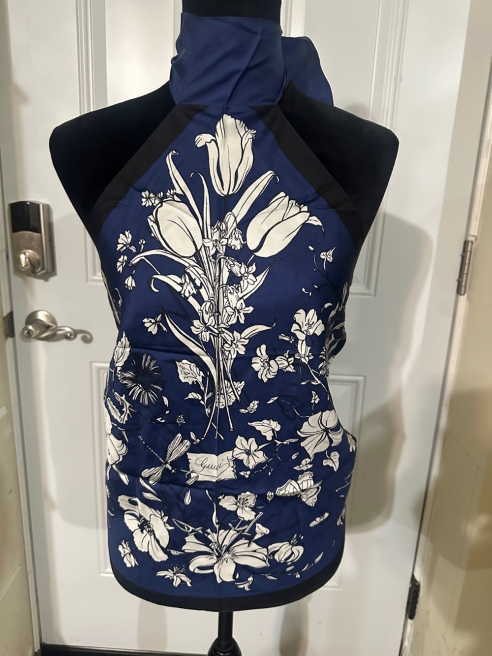 Gucci Navy and White Floral Halter Scarf Apron